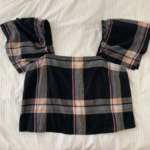 Club Monaco super cute Plaid ruffle top - Picture 1 of 2